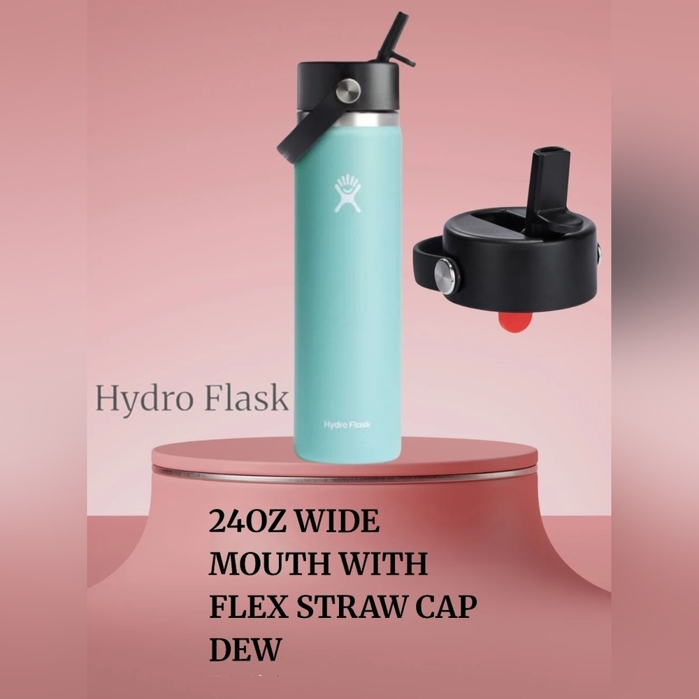 New In Box Hydro Flask Blue Wide Mouth with Flex Straw Cap